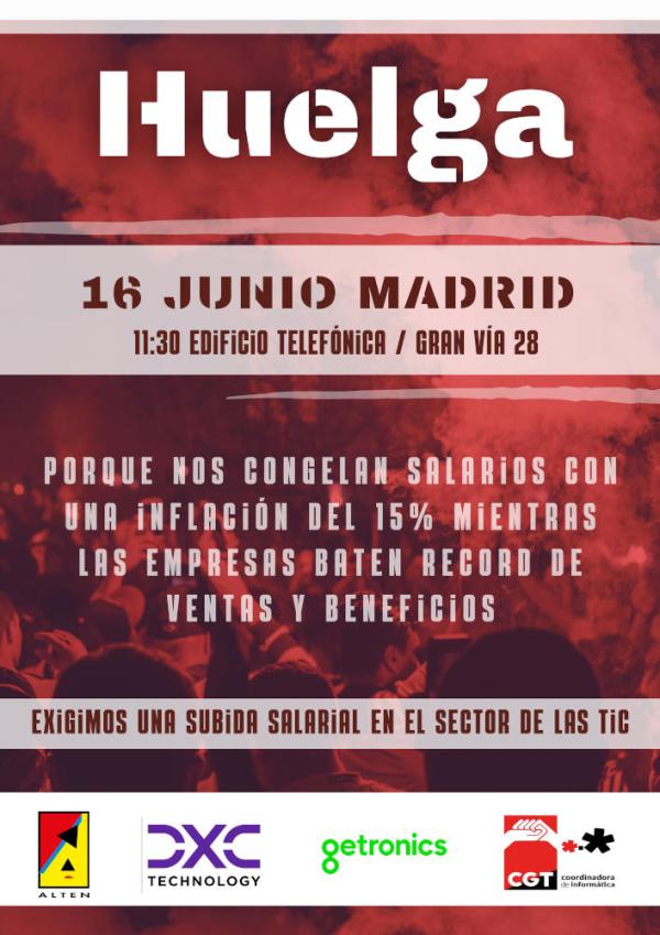 Cartel Madrid huelga TIC 16J