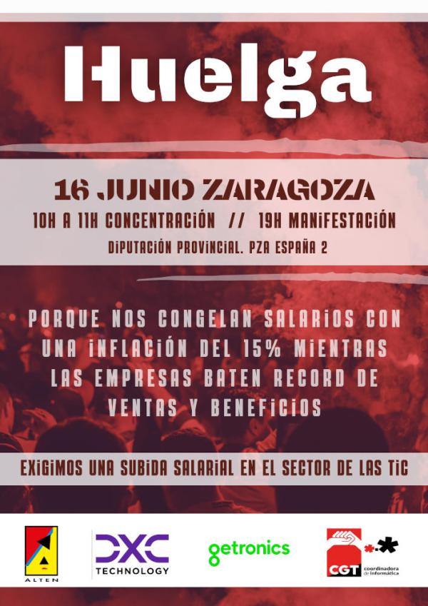 Cartel Zaragoza Huelga TIC 16J